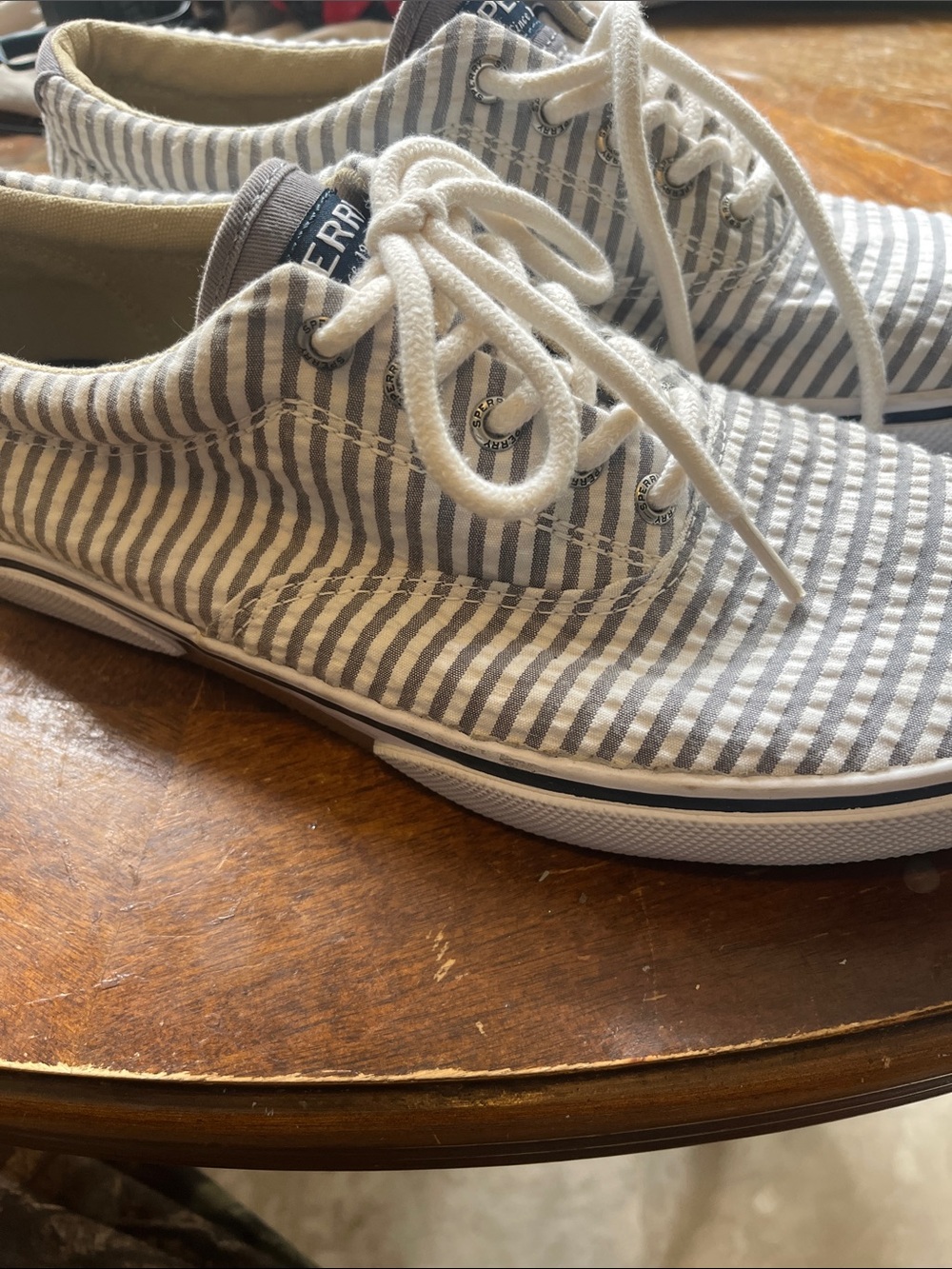 Sperry Gray & White Striped Canvas Plimsolls